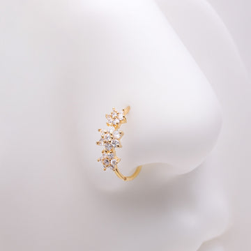Detail View 1 of Golden Brilliant Blooming Flower Multi-Gem Bendable Hoop Ring-Clear Gem